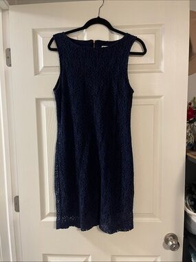 twik Navy Lace Sleeveless Sheath Dress